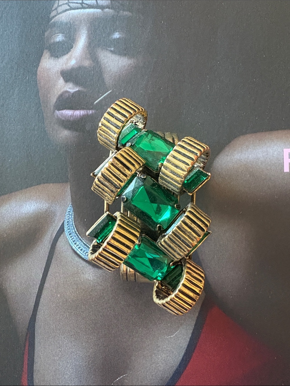 J.Crew Gold & Green Crystal/Stones Cuff
